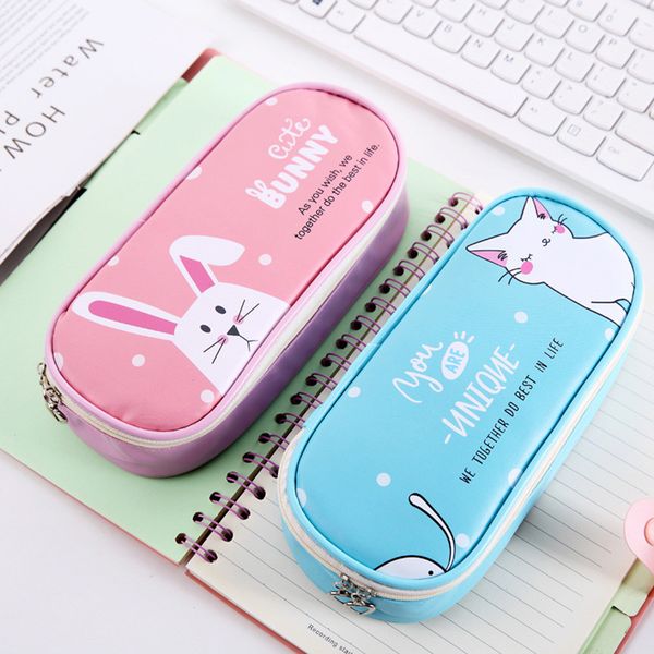

cute cartoon student pen bag leather pencil case box pouch