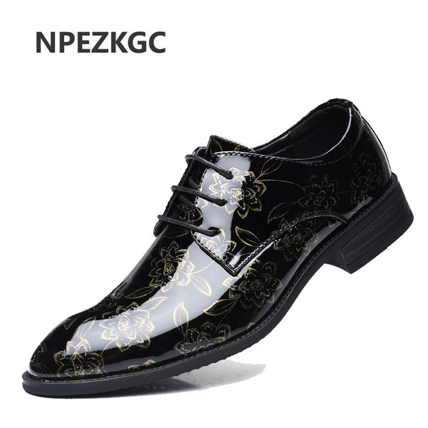 

npezkgc men dress shoes floral pattern men formal shoes leather luxury fashion groom wedding oxford dress, Black