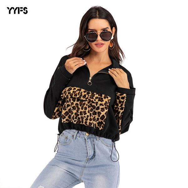 

womens designer casual sweater stitching leopard long sleeve slim shirt womenhlc3, Black;brown