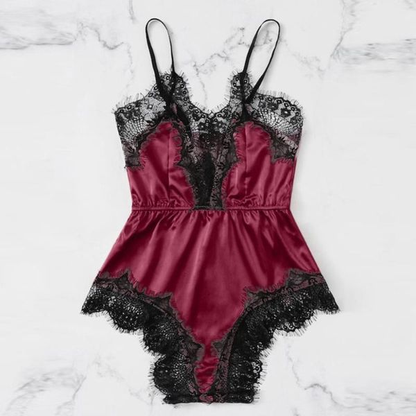 

women satin lace bra lingerie underpant siamese sleepwear bodysuit babydoll new off shoulder plus size backless sleepwear, Blue;gray