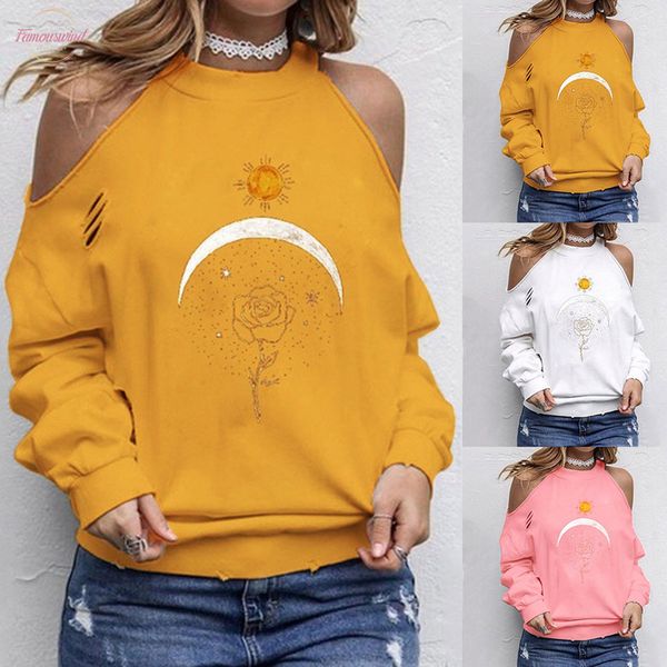 

новый экипаж шеи осень блуза женская мода с плеча свободные блузки с длинным рукавом повседневная цветочным принтом блузки женские зимние де, White