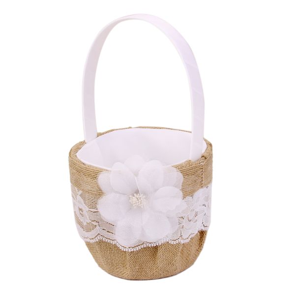 

hessian wedding flower girl basket lace flower decor
