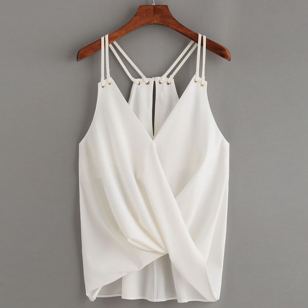 

women solid blouse shirt females overlap front girl sleeveless casual summer vest strapless plus size roupas mujer, White