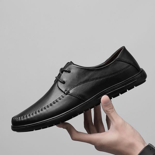 

big size 36-46 2019 luxury genuine leather flats italian mens loafers men shoes casual fashion slip on driving designer shoes, Black