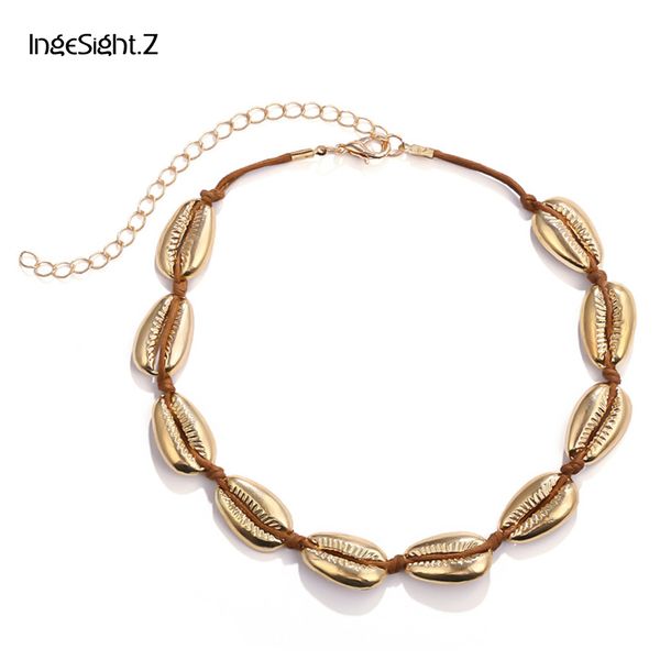 

ingesight.z creative boho metallic shell choker necklace simple adjustable necklace collar for women jewelry beach handmade gift, Golden;silver