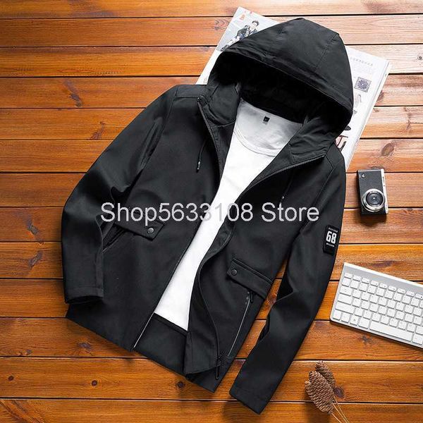 

men coat summer jacket with cap slim fit trend 2020 leisure autumn season loose jacket, Black;brown