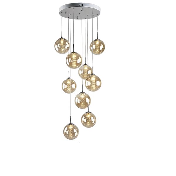 Rope Plated Glass Ball Pendant Lights Hanging Lamp Fixture Re Restaurant Luminaire Light Home Globe Lampshade Stairs Flight