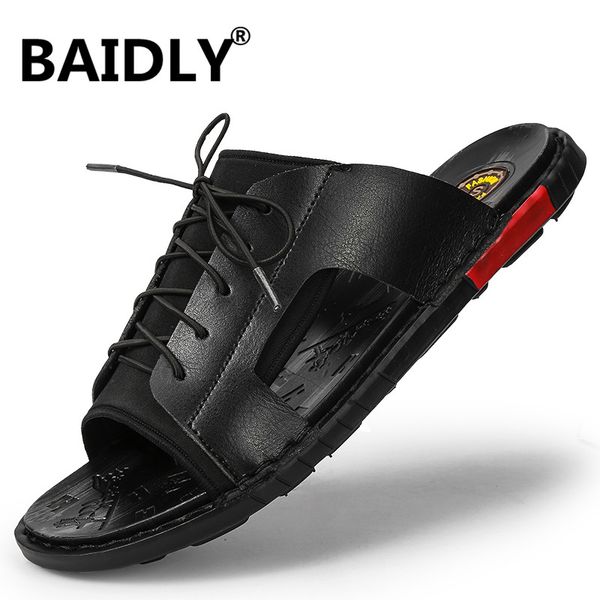 

sandals men's shoes mens summer leather casual men beach sandalias hombre plus size, Black