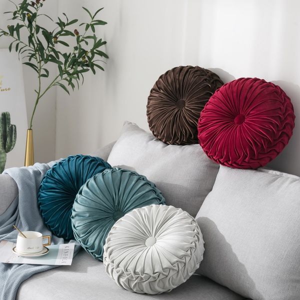 

2019 velvet pleated round pumpkin throw pillow couch cushion floor pillow decorative for home sofa chair bed car