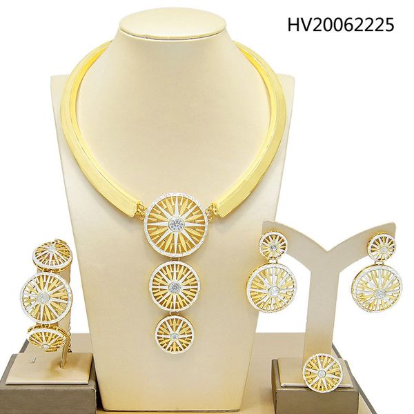 

yulaili latest dubai gold jewelry sets charm two tones round shape necklace earrings bracelet ring for women party jewellery ing, Black