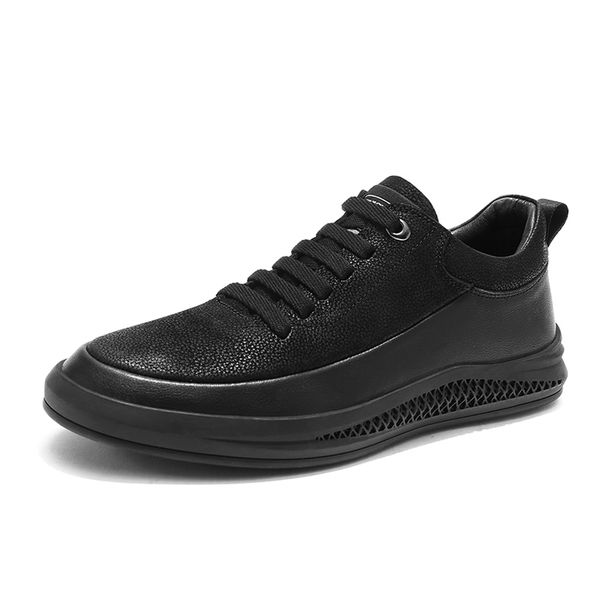 

genuine leather shoes men leather sneakers flats design style men shoes loafers lace up walking casual size 38-44 %70503, Black