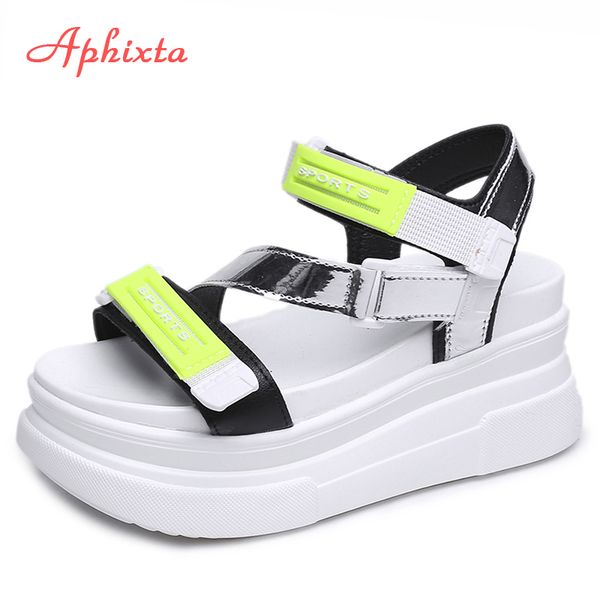 

aphixta platform sandals women wedge heel shoes women bling sequined hook & loop canvas summer zapatos mujer wedges woman sandal, Black