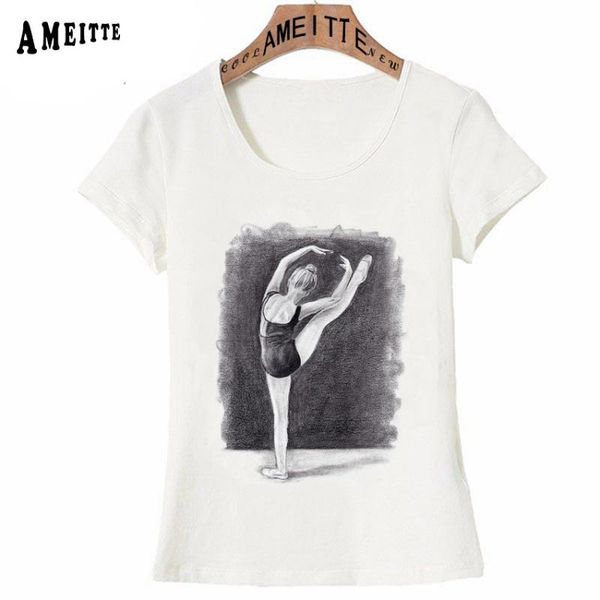 

women's t-shirt black ballet pencil sketch print summer fashion women cute girl casual white cool tees female short sleeve