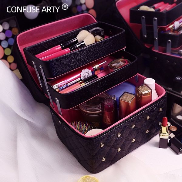 

makeup bag lovely cosmetic box women casual folding layers professional travel storage case large capacity suitcase cy200518