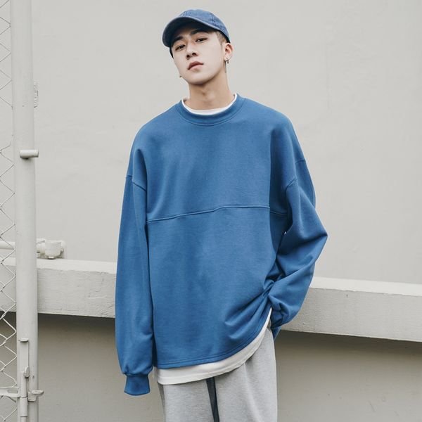 

autumn cotton hoodies men's fashion solid color casual fake two-piece sweatshirt man streetwear wild hip hop loose hoodie men, Black