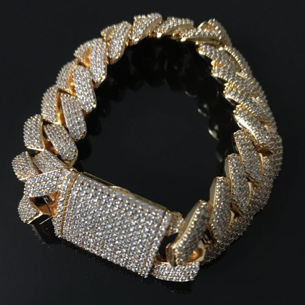 

3 rows cz stones prong 19mm cuban link bracelet fashion hip hop love bracelet night club party mens bracelets, Silver
