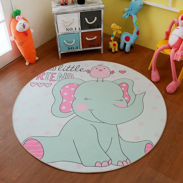 

white pink cartoon elephant dinosaur round carpet soft kids play mat bedroom living room floor play crawling area rug home decor