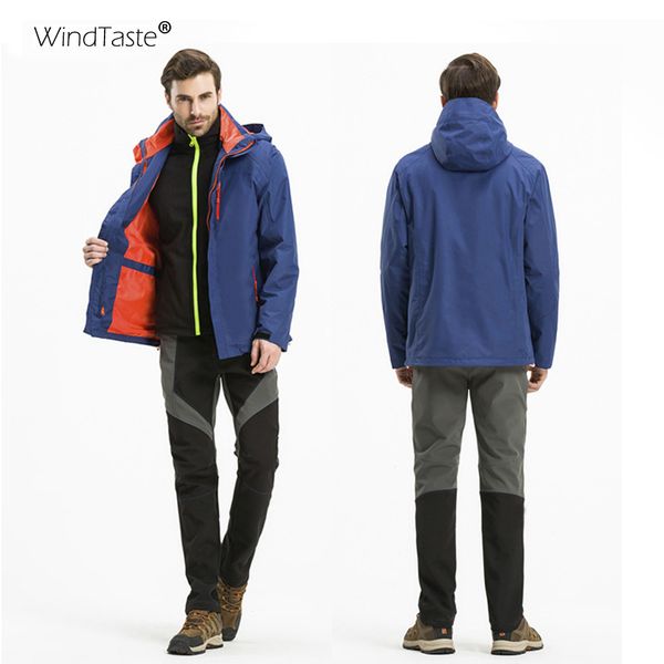 

windtaste men's winter 2 pcs softshell fleece hiking jacket outdoor windbreaker trekking camping couple fit thermal coats ka119, Blue;black