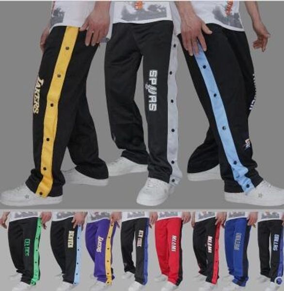 

полностью открытые брюки с пуговицами баскетбол тренировочные брюки баскетбол шоу брюки мужские спортивные брюки разминка перед игрой, Black