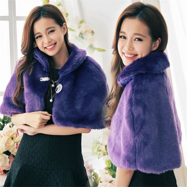 

new faux fur evening party dress wraps fur wedding bridesmaids shawl bridal jacket shoulder capes slim lady fake cloak wz166, Black
