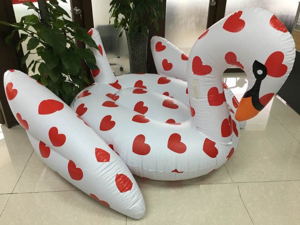 

190cm heart printed giant swan pool float ride-on inflatable tube air mattress swimming ring summer water party fun toys