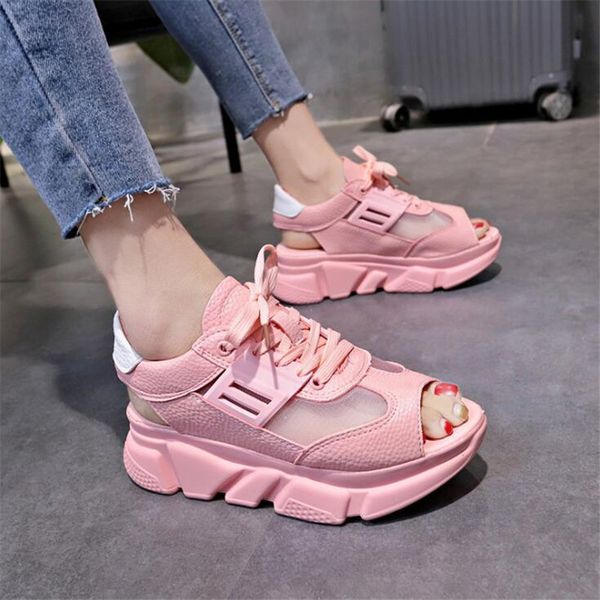 

female platform sandals summer mesh fish mouth outdoor travel sandals comfortable and soft women's fashion casual sports, Black