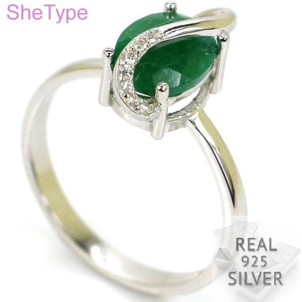 

ravishing 2.7g real green emerald cubic zirconia real 925 solid sterling silver ring 14x7mm, Golden;silver