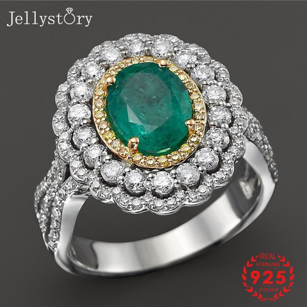 

jellystory классический 925 серебряные ювелирные изделия кольцо с 7 * 9 мм овальная форма emerald циркон бриллиантовые для женщин свадеб под, Golden;silver
