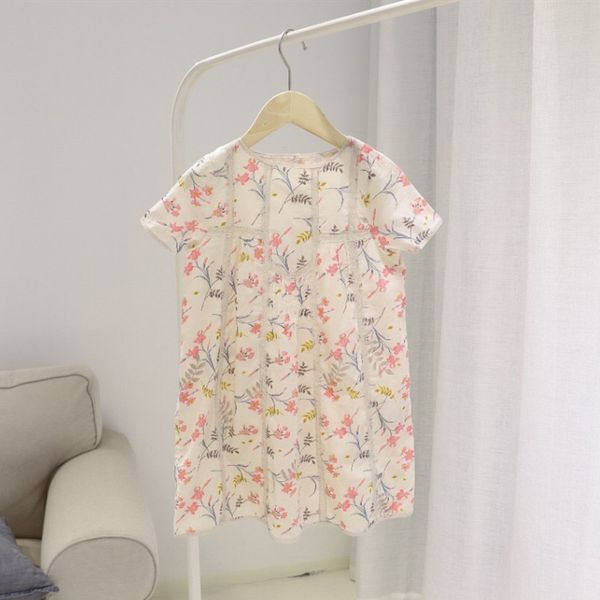 

летние детские одежда для девочек 2020 случайных девушки хлопка розового сладкого цветка печати печатных кружево шить платье, Red;yellow