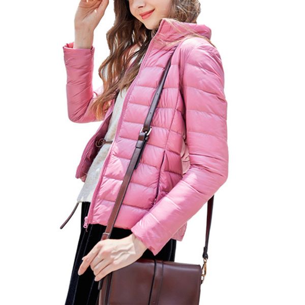 

женщины зимнее пальто 2018 новый ультра легкий белый утка пуховик тонкий женщины зима фугу куртка ветрозащитный пуховик femme mz0913, Black