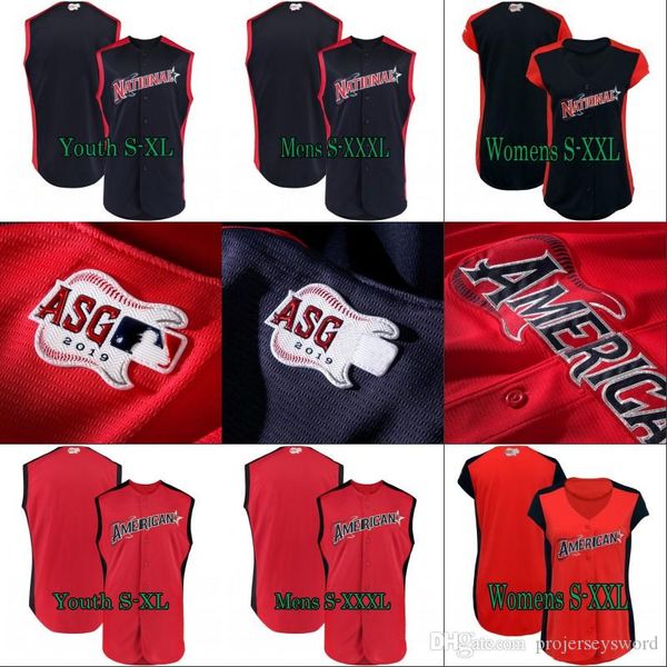 

2019 All Star Game Jersey American League Gleyber Torres Aaron Judge Mike Trout National League Ozzie Albies Freddie Freeman Baseball Jersey
