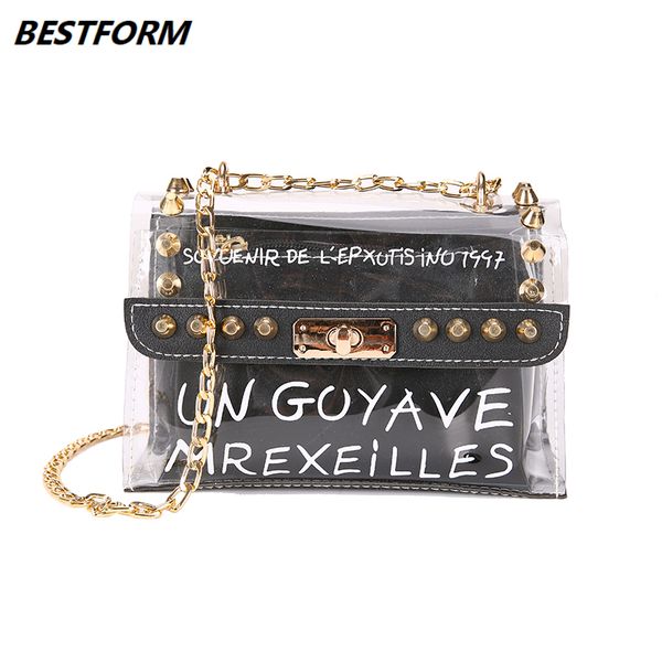 

orm transparent jelly bags for women mini rivet ladies shoulder bags composite letter chain fashion female crossbody bag