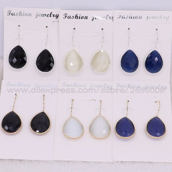 

8 pairs natural opal stones matal hook drop earrings dangle earring mix color stone earrings jewelry earrings2452, Silver