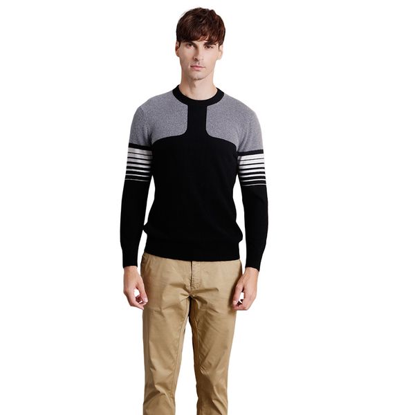 

men's autumn winter knitted pullover 100% cashmere o-neck sweater, White;black