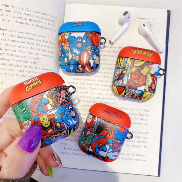 

Аниме Весёлые Marvel Apple, AirPods 1/2 поколения Bluetooth Беспроводные наушники крышки Матовый Soft Shell Наушники Аксессуары