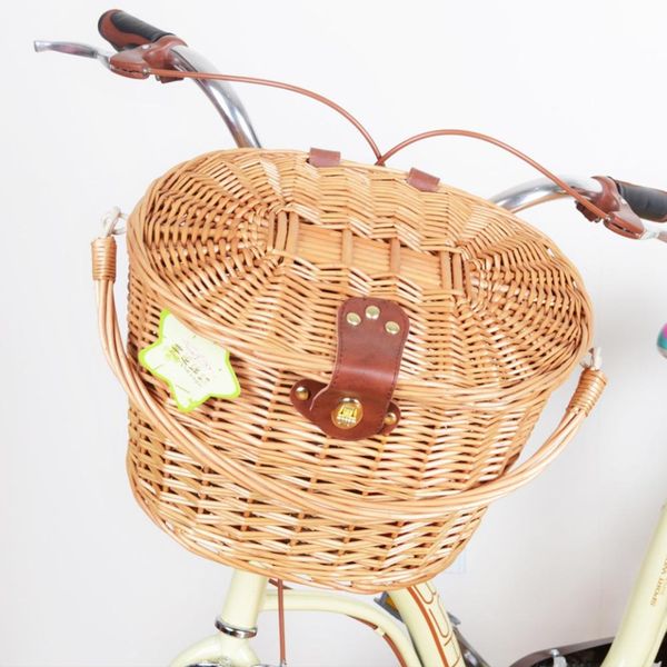 

outdoor bicycle basket ,rattan willow hand woven basket bike panniers cargo sturdy durable craftsmanship bicycle storage box