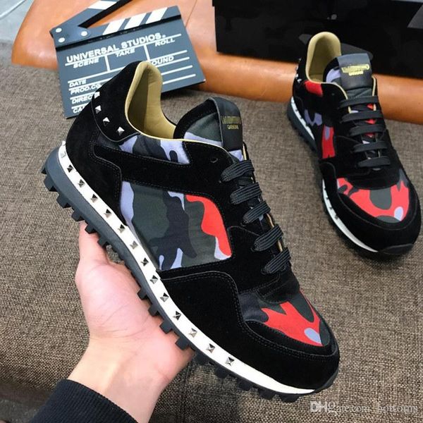 

20-е годы valentinos garavaniss мужские 20 дизайнер обуви camo rockrunner кожаные кроссовки бегущие случайные мужчины обувь, Black