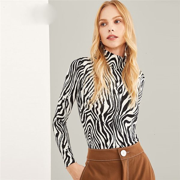

womens tshirt women clothes black and white highstreet high neck zebra print sweaters long mouw retrieved womens t shirt and