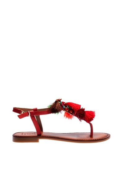 

pearl genuine leather red women 's sandals 120130003125, Black
