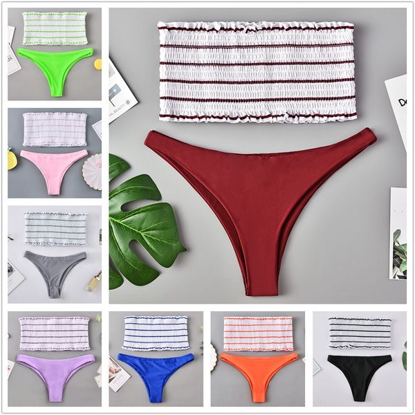 

2020 multi-color bikini swimsuit striped scrubbing chest split swimsuit female bikini, White;black