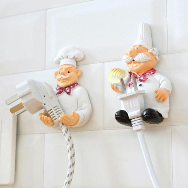

cute chef shape wall mounted adhesive kitchen socket holder cable hanger