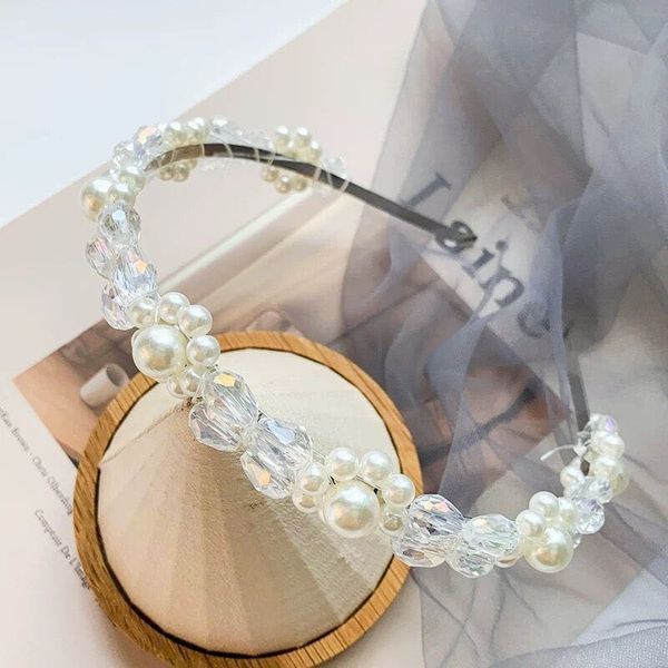 

hairaccessories band hoop headband new hand-made beaded imitation pearl crystal flower european and american fashion street shoot, Black;brown