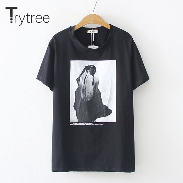 

trytree summer повседневная женская черная футболка с принтом с рисунком из хлопка и полиэстера женская футболка с топом из хлопка, White