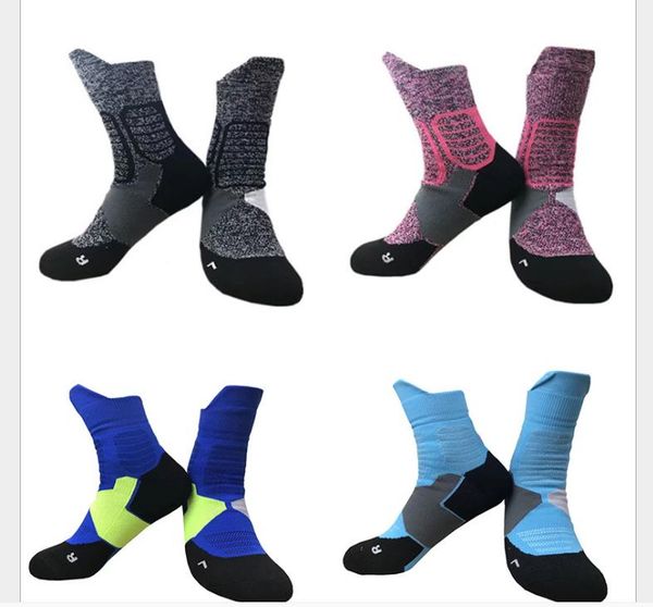 

mid-tube male non-slip towel bottom sports running socks basketball socks, Black