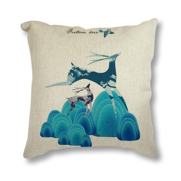 Seat Cushion Cotton Linen Cushion Christmas Deer Throw Pillow Sofa