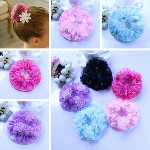 

cute flower girls bun hair nets adjustable kids ballet dance grade examination elastic hair-net headwear for baby girls 1pc, Slivery;white