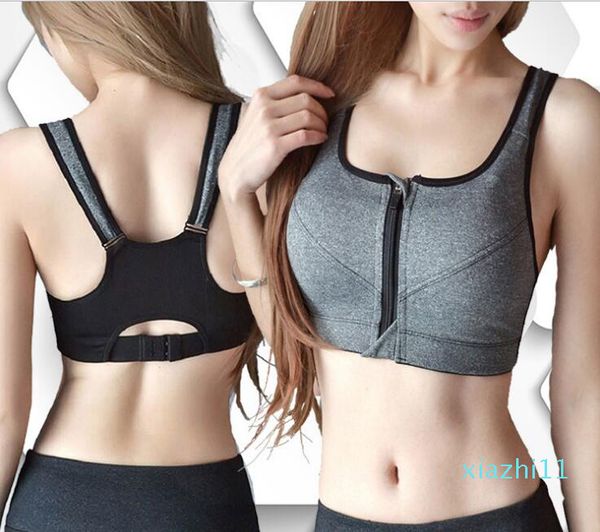 

fashion-anti-shock high-strength sports bra no steel ring zipper underwear running fitness vest yoga, Black;white