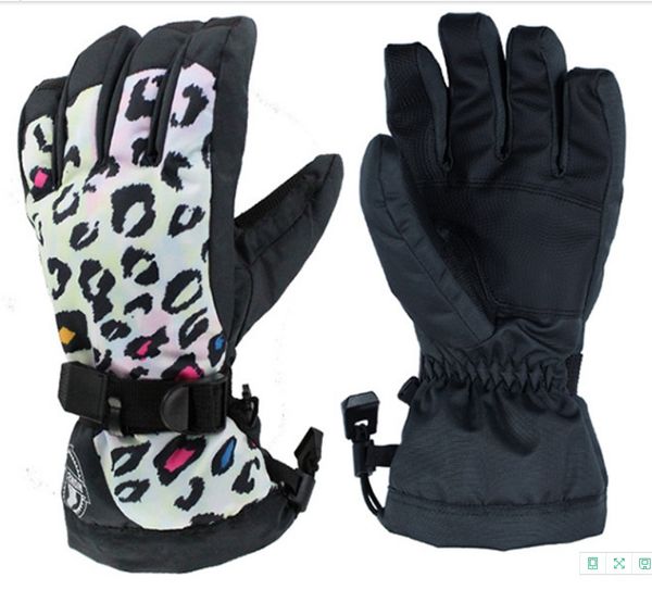 

women's leopard print ski gloves touch screen snow gloves ladies thermal skiing finger gloves female winter outdoor mittens waterproof, Black