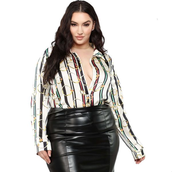 

women's clothing large size print plus size shirt blouse, White