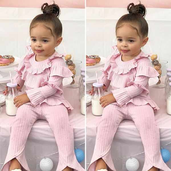 

toddler kids baby girl winter clothes ruffle pants leggings outfits 2pcs, White